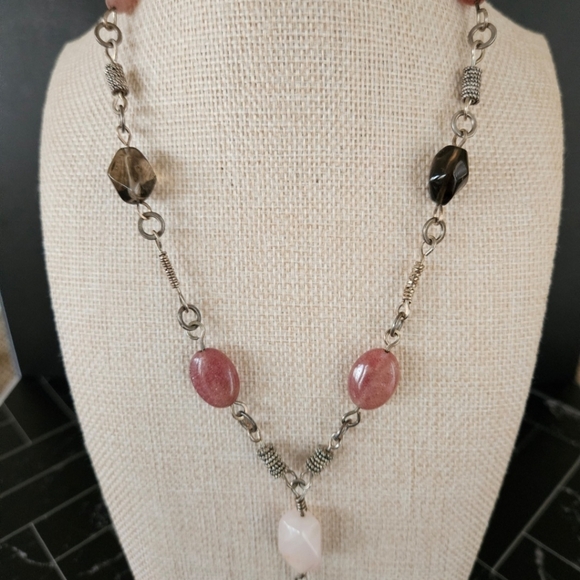 Hand Crafted Jewelry - Sterling Silver Rose And Smoky Quartz Pendant Necklace.